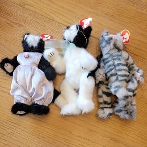 Ty Beanie Baby Cat Trio in Black, White, and Gray